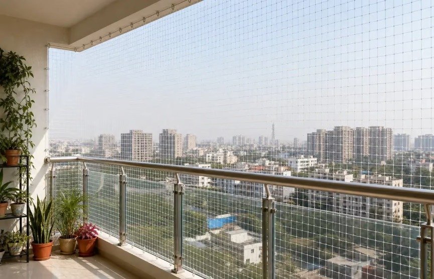 Invisible grills for balcony in hyderabad | pigeon net for balcony